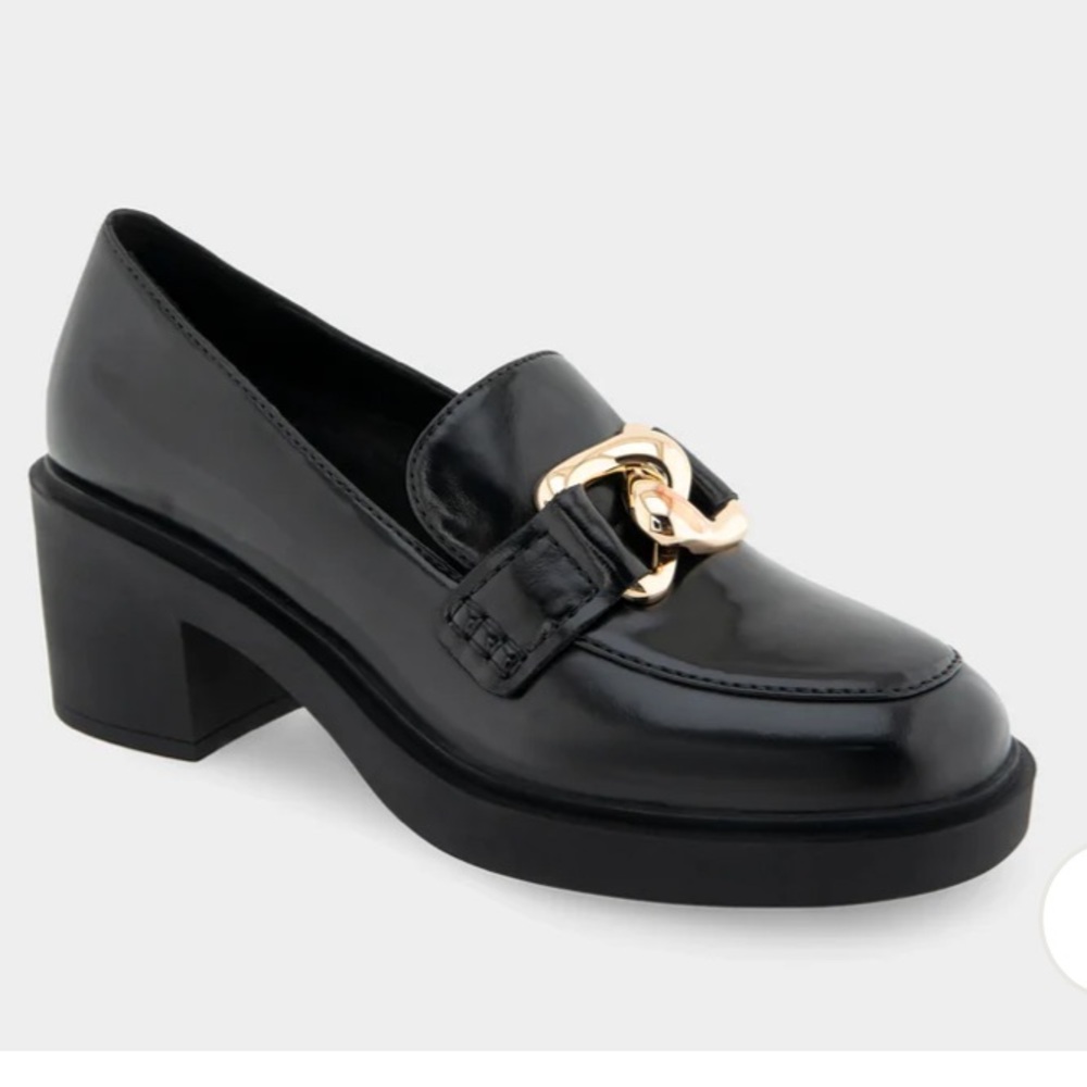 Black Aerosole Loafer with Gold Link Accent